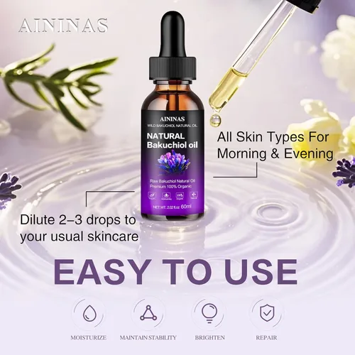 Vista 2 de AIninas - Aceite de Bakuchiol orgánico para la cara, alternativa natural al retinol que reduce las arrugas y las líneas finas, seguro para la piel