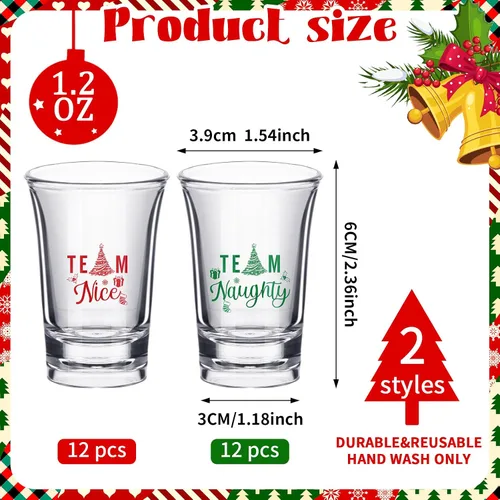 Vista 2 de Nosiny 24 vasos de chupito de Navidad de 1.2 onzas Team Naughty Team Nice Novedosos vasos de chupito de acrílico transparentes de Navidad