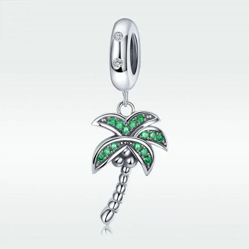 Vista 3 de Abalorio de palmera de plata de ley 925 con palmera de coco para pulsera Pandora