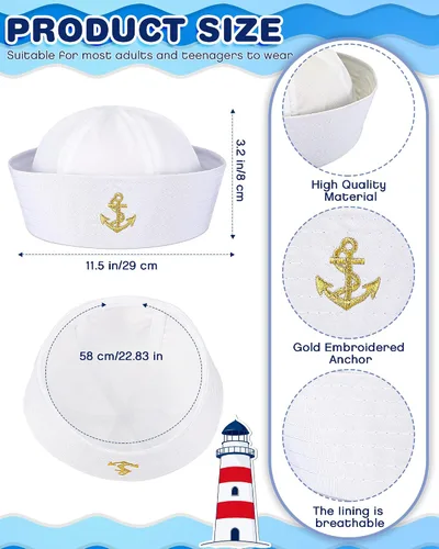 Vista 3 de Geyoga Conjunto de sombrero de marinero y bufanda para mujeres y hombres traje azul marino con sombrero de marinero blanco sombrero de capitán
