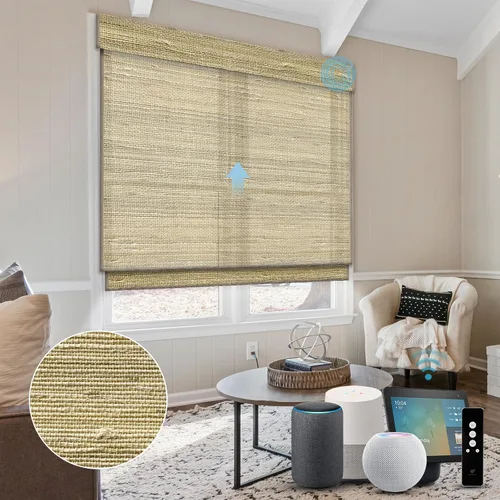 Vista 17 de SmartWings Persianas motorizadas de madera natural tejida para ventanas, persianas romanas eléctricas con control remoto para puertas correderas