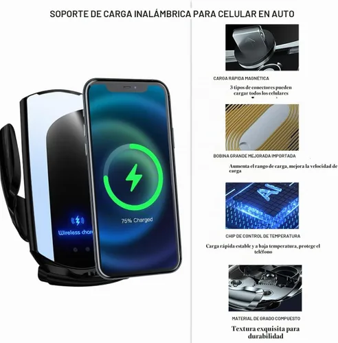 Vista 3 de Cargador inalámbrico para automóvil, montaje de ventilación de aire de carga rápida de 15 W, soporte de teléfono de sujeción automática, cargador