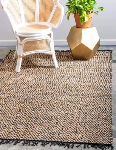 Vista 14 de Unique Loom Alfombra trenzada de la colección de yute - Assam (1' 2" x 6' 1", camino de mesa, negro/natural)