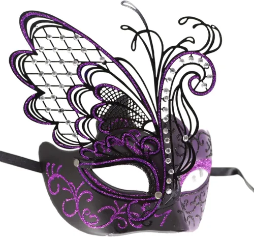Vista 2 de Awlsyj Máscara de mascarada para parejas, de metal, veneciano, Halloween, Mardi Gras, para fiesta, baile de graduación