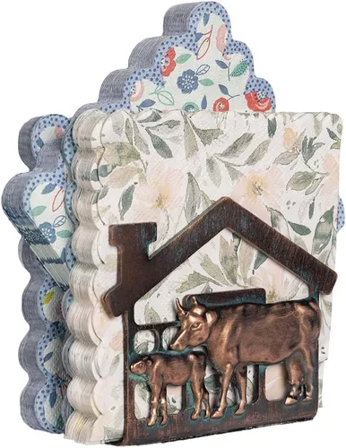 Vista 8 de Servilletero de metal de vaca y ternero para mesa, mini servilleteros de granja para servilletas de papel, rústico, servilletas de cobre antiguo