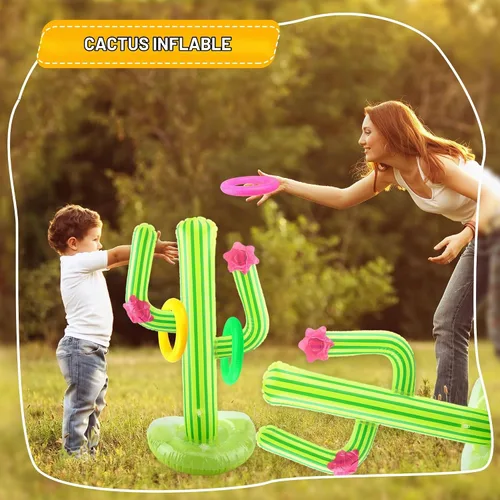 Vista 4 de 4 Set Inflatable Cactus Ring Toss Games Includes 4 Pcs 25 Inch Large Inflatable Cactus with 16 Pcs/ 20 Pcs Blow Up Ring Toss for Summer Pool Water