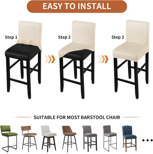 Vista 6 de YISUN - Fundas para taburete de bar, mezcla de forro polar elástico y poliéster, lavables y removibles, para taburete de bar y silla alta, con Beige