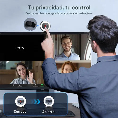 Vista 8 de NexiGo N930E Pro, cámara web 4K con luz de anillo, enfoque automático PDAF, 1080P @60FPS, micrófonos con doble cancelación de ruido, obturador