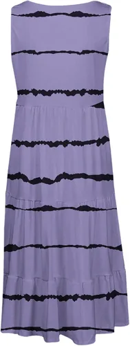 Vista 4 de Vestido midi con tirantes y estampado floral para mujer, vestido de verano sin mangas a rayas, vestido de playa fruncido con escalones, vestido