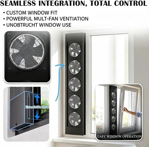 Vista 4 de No Drilling Exhaust Fan For Window, Thin Small Window Quiet Fan For Attic/Pet Room/Balcony, Vertical Window Fan Reversible Airflow, Safe And