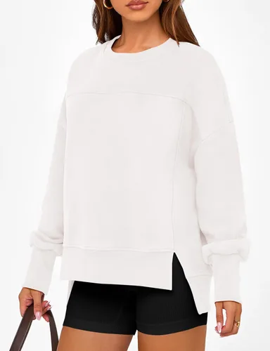 Vista 6 de BTFBM Sudaderas de cuello redondo para mujer Blanco