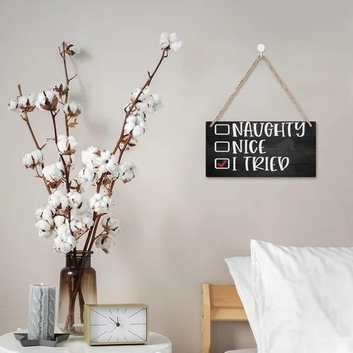 Vista 5 de Cartel de madera con texto en inglés "Naughty Nice I Tried", divertido letrero de madera para colgar en la pared, porche delantero, baño, 6 x 12