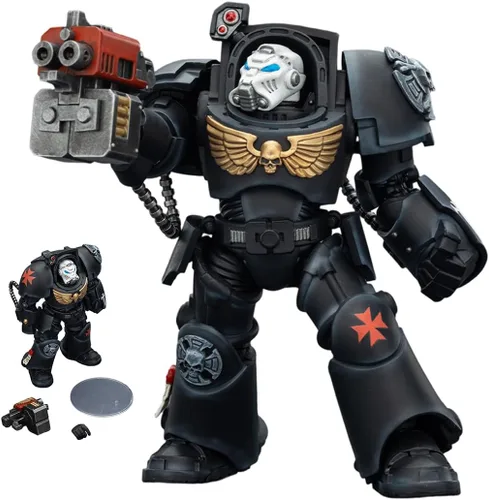 Vista 12 de JOYTOY Black Templars Warhammer 40k 1/18 Figura de acción Black Templars Terminator 1 con espada de poder y bolter de tormenta, regalos