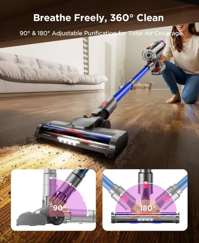 Vista 8 de Cuzmok - Aspiradora de varilla inalámbrica para el hogar: potente succión, diseño ligero sin enredos y batería desmontable de 2600mAh hasta 50