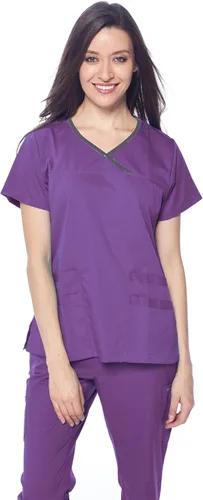 Vista 4 de Dagacci Medical Uniform® Conjunto de ropa quirúrgica para mujer – Conjunto de camisa y pantalones de contraste elástico natural para mujer – 9 Egg