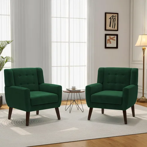 Vista 49 de Accent Chair Set of 1, Comfy Reading Armchair, Beige Linen Blend, Tufted Button Backrest, Solid Wood Frame, Upholstered Club Single Sofa Chairs