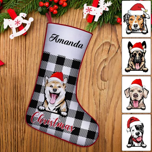 Vista 28 de Medias de Navidad de raza de perro personalizadas con texto de nombre, regalos de decoración de calcetines de Navidad personalizados para perros