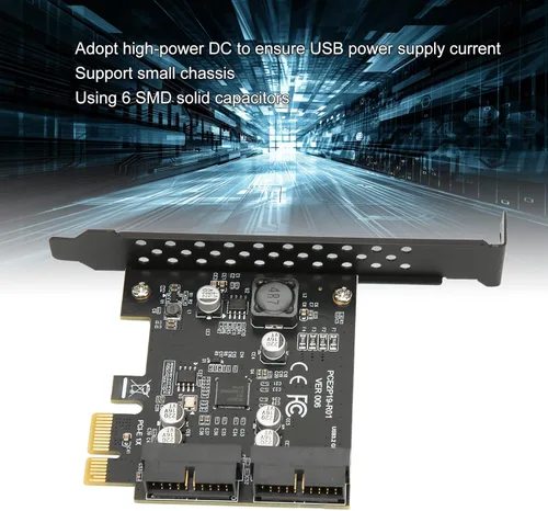 Vista 2 de Zunate Tarjeta PCIe a USB 3.2 GEN1, tarjeta de expansión frontal GEN1 USB3.2 de 5 Gbps, tarjeta de expansión PCI Express, tarjeta vertical
