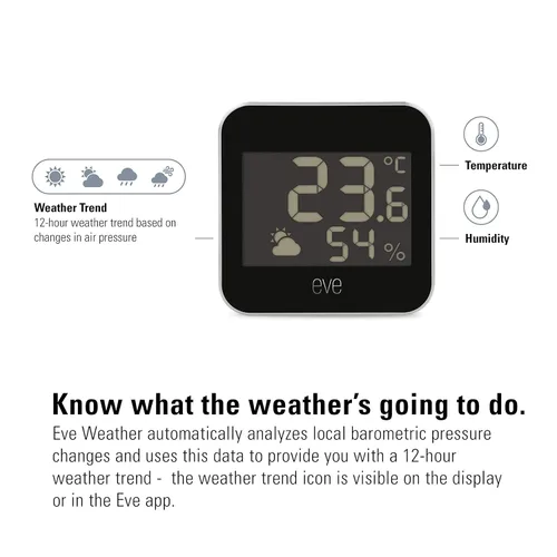 Vista 3 de Eve Weather - Apple HomeKit Hogar Inteligente, Estación Meteorológica Conectada para Exteriores para Seguimiento de Temperatura, Humedad y Presión
