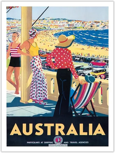 Vista 9 de Pacifica Island Art Australia - Bondi Beach New South Wales - Vintage Travel Poster by Percy Trompf c.1929 - Eco-friendly Premium Bamboo Paper