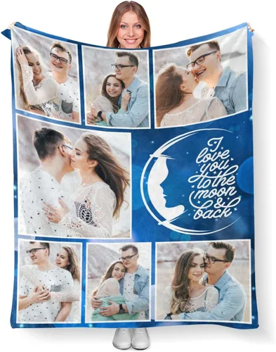Vista 20 de Mantas personalizadas con fotos, mantas de cumpleaños personalizadas, regalos para adultos, niños, niñas, manta de collage de fotos personalizada