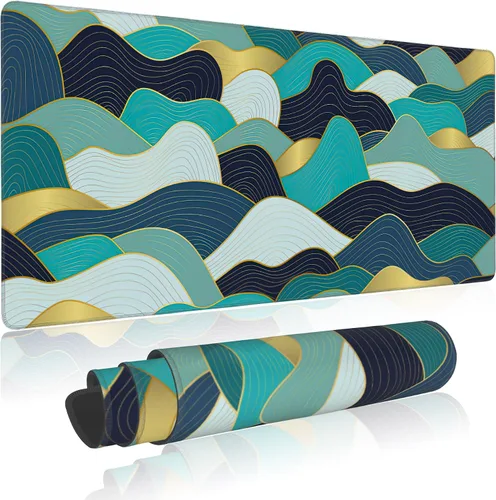 Vista 10 de Alfombrilla de mouse extendida para juegos con hojas tropicales abstractas, con bordes cosidos, base de goma antideslizante, alfombrilla de mouse