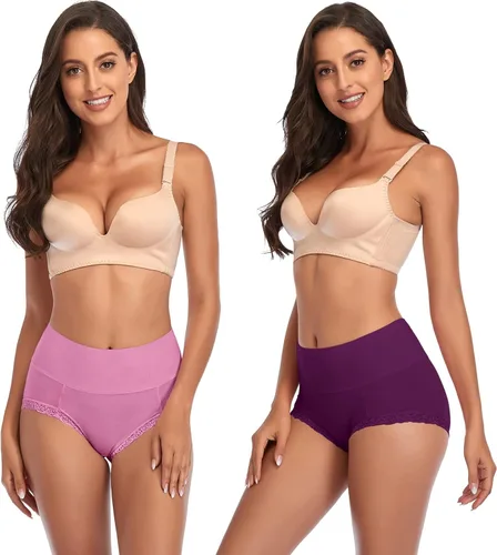 Vista 6 de ANNYISON Ropa interior para mujer, cintura alta, cobertura completa, calzones coloridos de algodón para mujer