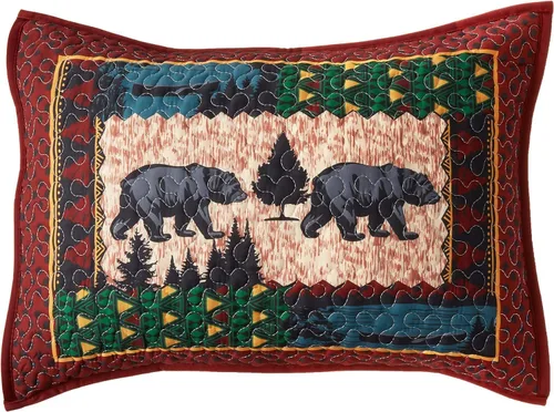 Vista 2 de Ebros Gift Rustic Forest Black Bear by Pine Trees Forest - Juego de ropa de cama acogedora tamaño Queen, manta acolchada de felpa de 90 x 90