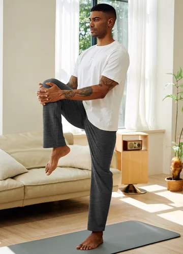 Vista 6 de Willit - Pantalones de ejercicio de algodón para hombre, con parte inferior abierta, ajuste holgado, atléticos, con bolsillos, para casa, yoga