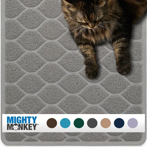 Vista 10 de MIGHTY MONKEY - Alfombrilla de atrapamiento para bandeja de arena de gato impermeable sin BPA, fácil de limpiar, respaldo texturizado, suave
