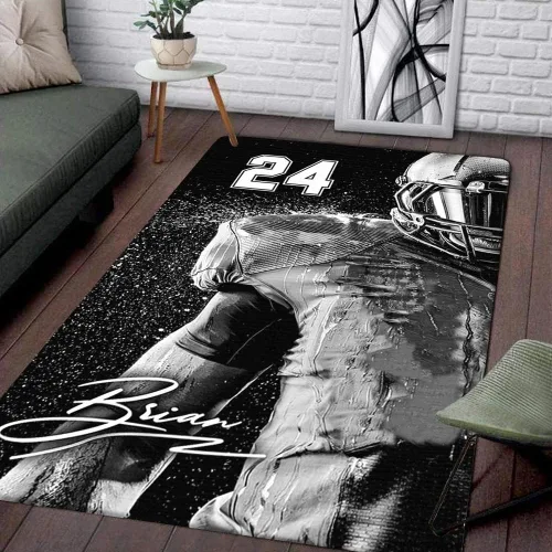Vista 10 de Personalized Amazing Football Athlete Rug with Name Number, Football Welcome Mat 2x3 3x5 4x6 5x8, Sports Bathroom Rug for Living Room Bedroom