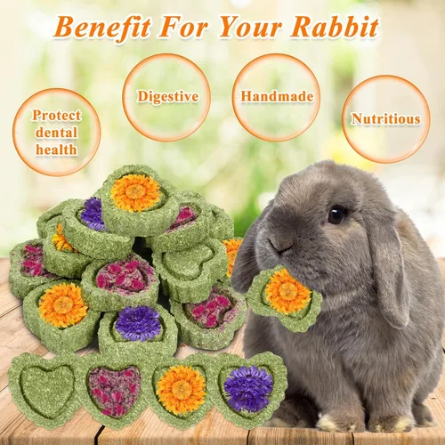 Vista 4 de 20 juguetes masticables de conejo, juguetes de conejo para dientes de conejo, chinchilla, hámster, conejillo de indias y cerdo, pasteles de heno