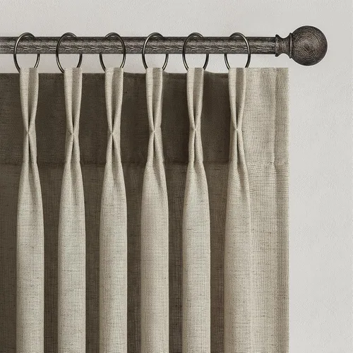 Vista 20 de Topfinel 2 paneles de cortinas plisadas de lino beige y blanco de 63 pulgadas de largo, para dormitorio y sala de estar, cortinas semitransparentes