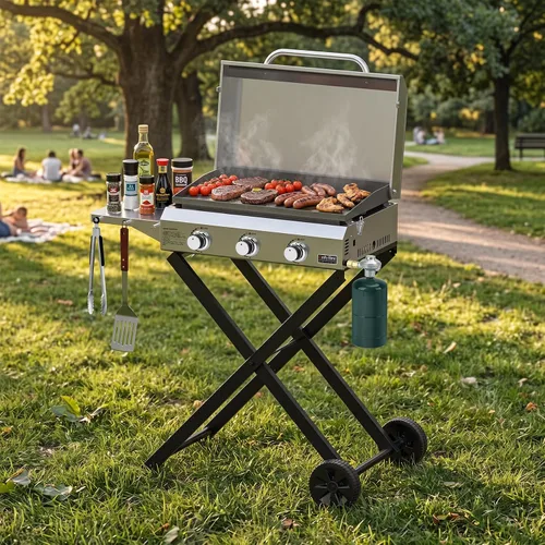 Vista 8 de ONLYFIRE GRILLS Plancha de gas propano de 3 quemadores con carro plegable