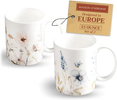 Vista 72 de Maison d' Hermine Taza de café con asas, tazas de porcelana fina de hueso, paquete de una taza de té para bebidas calientes, capuchino, latte