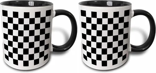 Vista 8 de 3dRose Patrón de cuadros en blanco y negro: tablero de ajedrez a cuadros cuadros o bandera de carreras de coches de carreras de 11 oz taza negra