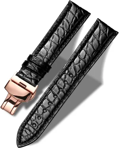 Vista 22 de Moran - Correa de cuero genuino con estampado de cocodrilo y cuero vacuno, hebilla de despliegue de repuesto, correa de reloj de 18 mm a 24 mm
