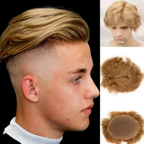 Vista 20 de Voloria Swiss Full Lace Toupee Europeo Real Cabello Humano Reemplazo para Hombres Hairpiece #18 Rubio Ceniza Marrón