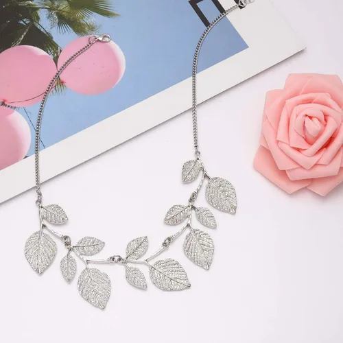 Vista 5 de Collar de hoja con purpurina bohemia para mujeres y niñas, collar martillado con plantas, gargantilla gruesa para la vida del árbol, collar