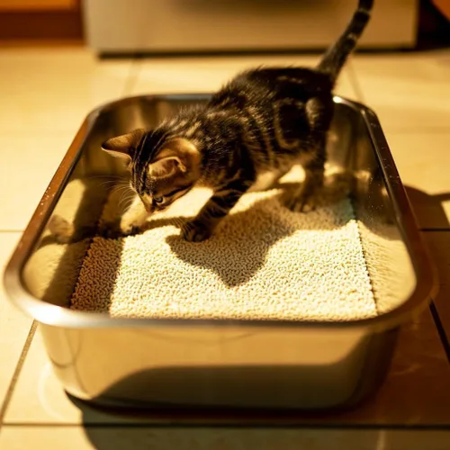 Vista 9 de Caja de arena de acero inoxidable para gatos, caja de arena grande de 16 x 12 x 4, sartén antiadherente para gatos con cuchara de arena de metal