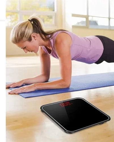 Vista 3 de Báscula de peso corporal con tecnología Step-On, plataforma de vidrio templado con pantalla LCD retroiluminada, báscula de baño digital de alta