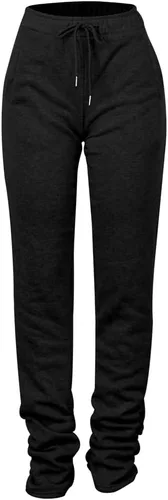 Vista 4 de Pantalones deportivos de forro polar apilados para mujer, con forro de sherpa, gruesos, cálidos, atléticos, atléticos, fruncidos, para descansar