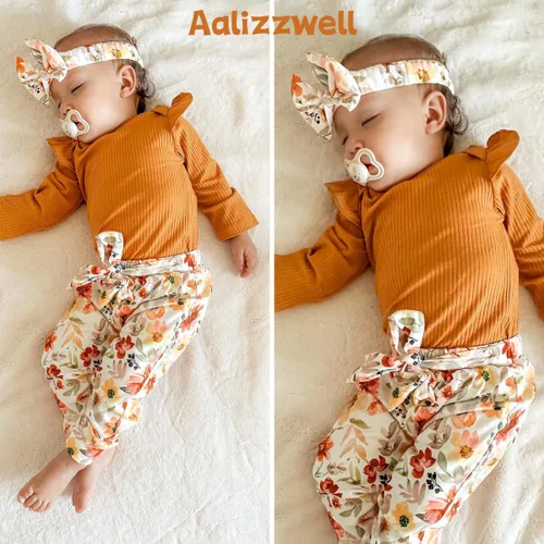 Vista 49 de Aalizzwell Conjunto de mameluco acanalado para bebé recién nacido prematuro para otoño e invierno