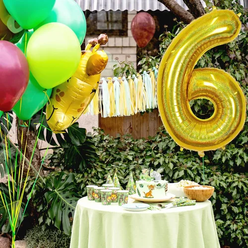 Vista 7 de Globos de cumpleaños de 6 años para niños, globos gigantes de Mylar con el número 6 autoinflables, globos de aluminio iridiscentes dorados, globos