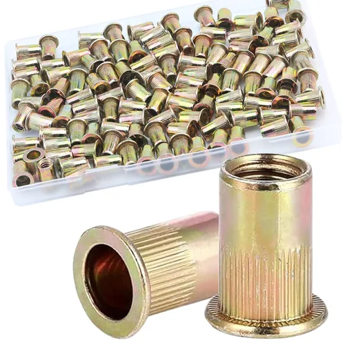 Vista 23 de Tuerca de remache de 1/4”-20 UNC, 80 piezas de acero inoxidable 304 de cabeza plana Rivnut, inserto roscado Nutsert