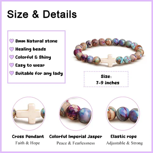 Vista 5 de Pulsera cruz JoycuFF para mujer, regalos de fe cristiana para mujer, joyería católica religiosa de Pascua, joyería cristiana, pulseras con cuentas