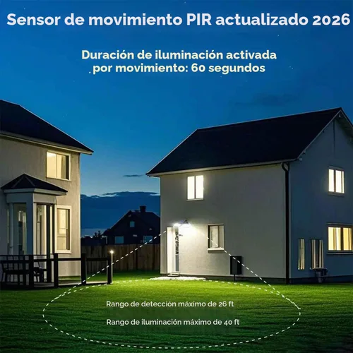 Vista 5 de Luces solares de movimiento al aire libre, reflector solar, modo de sensor de movimiento, luces de seguridad del atardecer al amanecer, focos