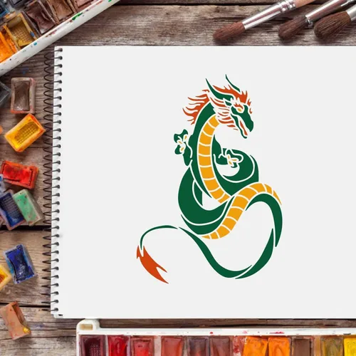 Vista 6 de FINGERINSPIRE Juego de 12 plantillas de dibujo de dragón, juegos de plantillas de pintura de dragón volador de plástico, plantillas de dibujo