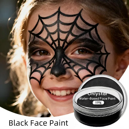 Vista 3 de Pintura facial negra grande de 4.23 oz – 4 veces volumen de 1.06 oz, pintura corporal activada por agua para Halloween, esqueleto cadáver, gótico