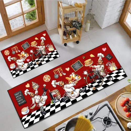 Vista 11 de Farmhouse Kitchen Rules Alfombra Juego de 2 Piezas, Decoración Rústica Negra Alfombras de Cocina, Tapetes de Piso Antideslizantes Absorbentes